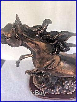 Large Vintage Horse Sculpture Bronze Wood Base Heavy Ornate Table Statue Copper