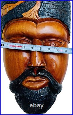 Large Vintage Jamaican Wall Art Hand Carved Solid Piece of Wood 23.5 T x 10 W