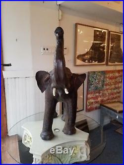 Large Vintage Leather Elephant Figurine Statue Sculpture 36 Tall x 35 x 14