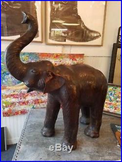 Large Vintage Leather Elephant Figurine Statue Sculpture 36 Tall x 35 x 14