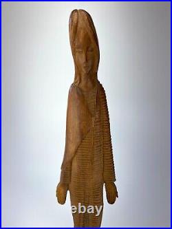 Large Vintage Mary / Madonna Hand Carved Wood Sculpture 2 ft. Tall