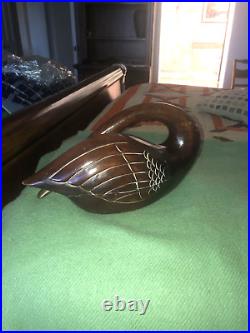 Large Vintage Midcentury Modern Wooden Swan Sculpture Goose Brass Beak 16 Wood