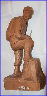 Large Vintage Quebec Wood Carving Sculpture Signed By A. Peltier Soldier