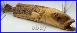 Large Vintage Signed VAN Hand Carved Wood Fish Sculpture
