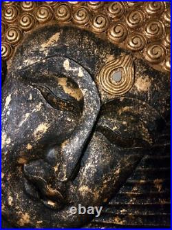 Large Vintage Single Panel Hand Carved Gilded Wood Buddha Wall Sculpture, Framed