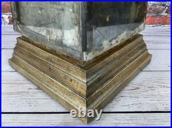 Large Vintage Style Antiqued Mirrored Obelisk Sculpture Wood Base Decorative