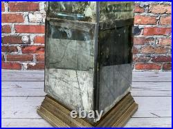 Large Vintage Style Antiqued Mirrored Obelisk Sculpture Wood Base Decorative