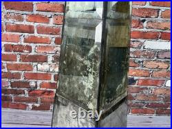 Large Vintage Style Antiqued Mirrored Obelisk Sculpture Wood Base Decorative