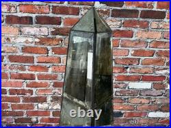 Large Vintage Style Antiqued Mirrored Obelisk Sculpture Wood Base Decorative