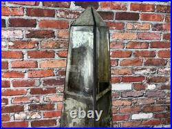 Large Vintage Style Antiqued Mirrored Obelisk Sculpture Wood Base Decorative