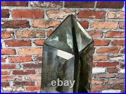 Large Vintage Style Antiqued Mirrored Obelisk Sculpture Wood Base Decorative