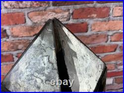 Large Vintage Style Antiqued Mirrored Obelisk Sculpture Wood Base Decorative