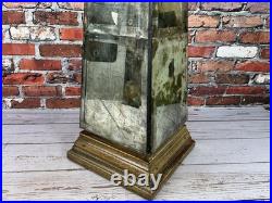 Large Vintage Style Antiqued Mirrored Obelisk Sculpture Wood Base Decorative