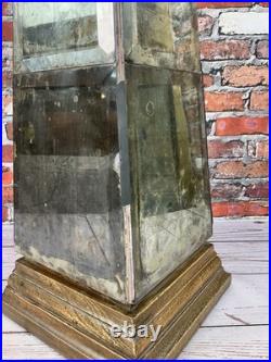 Large Vintage Style Antiqued Mirrored Obelisk Sculpture Wood Base Decorative