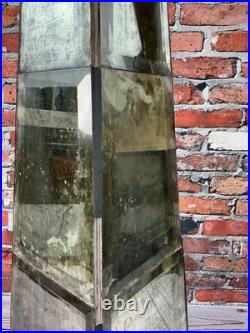 Large Vintage Style Antiqued Mirrored Obelisk Sculpture Wood Base Decorative
