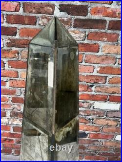 Large Vintage Style Antiqued Mirrored Obelisk Sculpture Wood Base Decorative