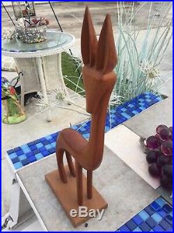 Large Vintage Teak Danish Modern Gazelle Wood Sculpture Art Mid-century 19