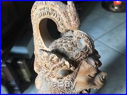 Large Vintage Wood Carved Hanuman Balinese Sculpture- Teak- Signed- Hindu Deity