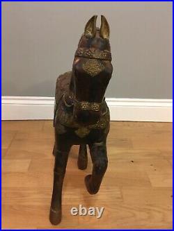 Large Vintage Wooden Metal Horse Sculpture Old Asian 47 cm