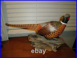 Large Wood Carved Painted Ring Neck Pheasant Decoy Sculpture Statue
