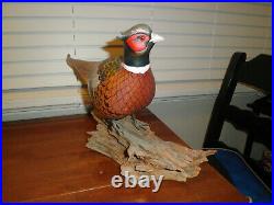 Large Wood Carved Painted Ring Neck Pheasant Decoy Sculpture Statue