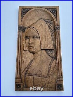 Large Wood Sculpture Portrait After Holbein Vintage Signed Carving Iconic 27