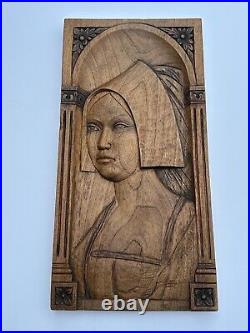 Large Wood Sculpture Portrait After Holbein Vintage Signed Carving Iconic 27