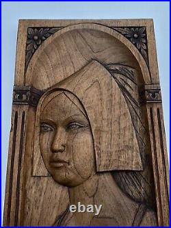 Large Wood Sculpture Portrait After Holbein Vintage Signed Carving Iconic 27