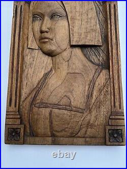 Large Wood Sculpture Portrait After Holbein Vintage Signed Carving Iconic 27