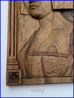 Large Wood Sculpture Portrait After Holbein Vintage Signed Carving Iconic 27