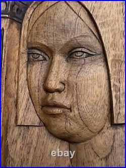 Large Wood Sculpture Portrait After Holbein Vintage Signed Carving Iconic 27