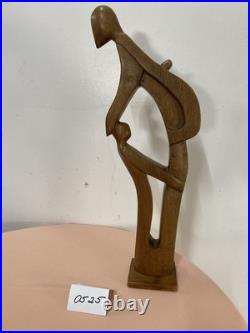 Large vintage hand carved abstract contemporary wood figural sculpture 20 Tall