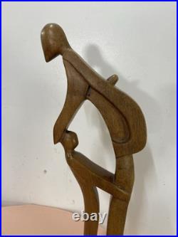 Large vintage hand carved abstract contemporary wood figural sculpture 20 Tall