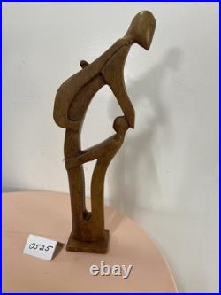 Large vintage hand carved abstract contemporary wood figural sculpture 20 Tall