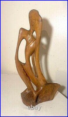 Large vintage hand carved abstract contemporary wood figural sculpture statue