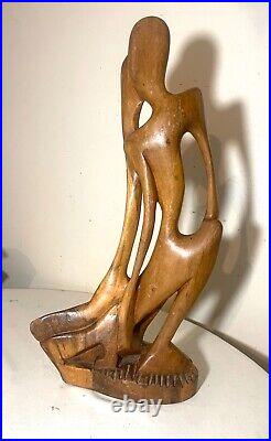 Large vintage hand carved abstract contemporary wood figural sculpture statue