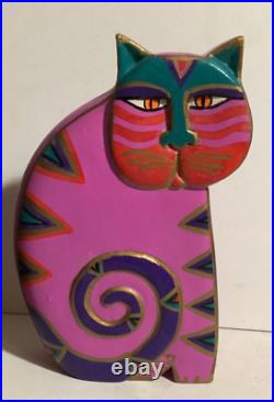 Laurel Burch Carved Wooden Cat Vintage 1980's Hand Painted