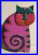 Laurel Burch Carved Wooden Cat Vintage 1980's Hand Painted