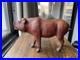 Leather Wood Pig Figurine Statuette Sculpture Glass Eyes Craftsmanship Vintage