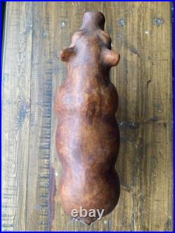 Leather Wood Pig Figurine Statuette Sculpture Glass Eyes Craftsmanship Vintage