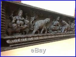 Lekshmi Wooden Vintage Wall Panel Ganesh Saraswati Elephant Sculpture Statue