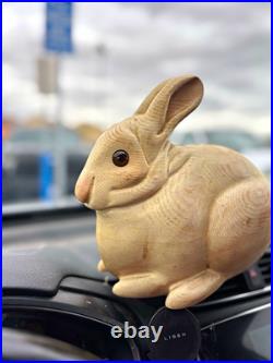 Leo Koppy Vintage Wood Rabbit Figurine Carving Sculpture with Glass Eyes Signed