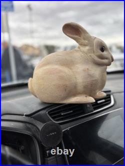 Leo Koppy Vintage Wood Rabbit Figurine Carving Sculpture with Glass Eyes Signed