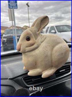Leo Koppy Vintage Wood Rabbit Figurine Carving Sculpture with Glass Eyes Signed
