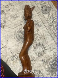 Lg Vintage Balinese Lady in Native Dress, Hand-Carved Wood Sculpture