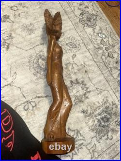 Lg Vintage Balinese Lady in Native Dress, Hand-Carved Wood Sculpture