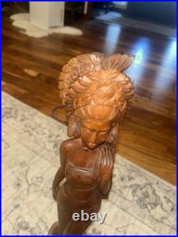 Lg Vintage Balinese Lady in Native Dress, Hand-Carved Wood Sculpture