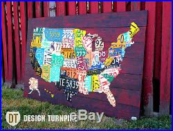 License Plate Map of The United States Pub Bar Man Cave Recycled Vintage Art USA