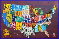 License Plate Map of The United States Pub Bar Man Cave Recycled Vintage Art USA