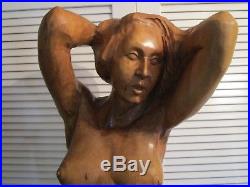 Life Size Signed Large 63 Inch Wood Carving Sculpture Female Model Vintage Pose
